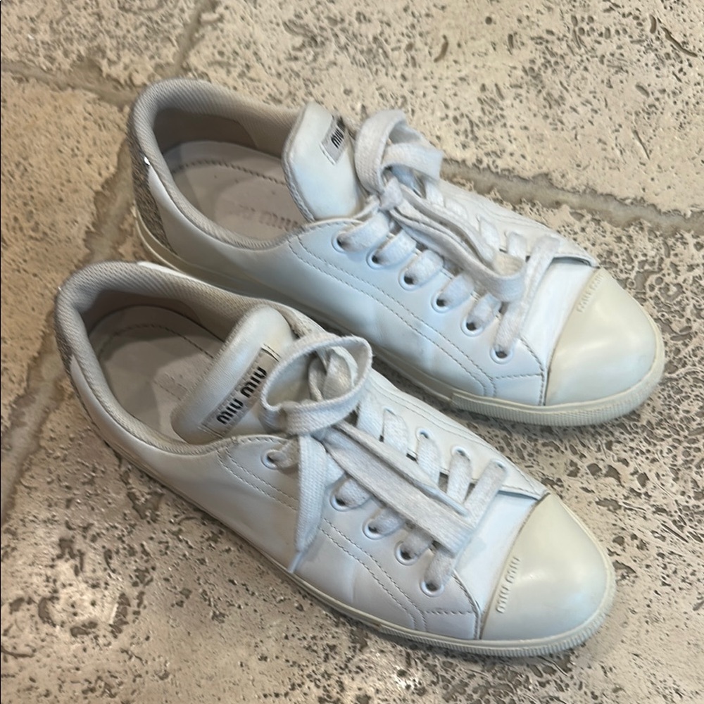 Miu Miu White Leather Low-Top Sneakers